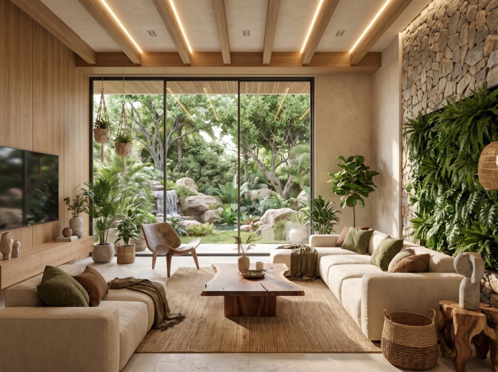 Luxury biophilic living room nature 202607081433