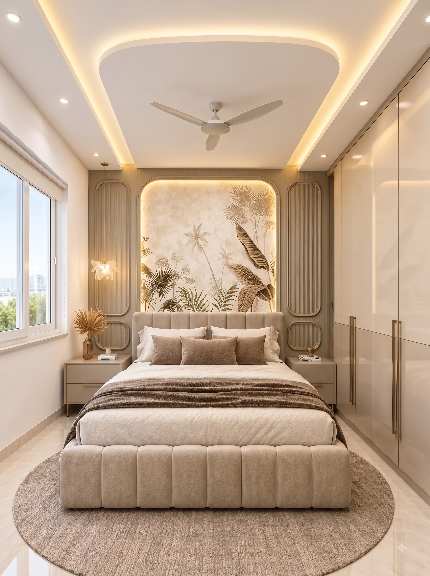 Warm false ceiling bedroom design